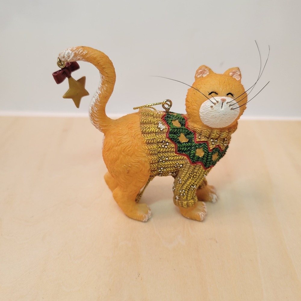 Deb Strain Cat Christmas Ornament‎ Figurine Gold Star Sweater Decor